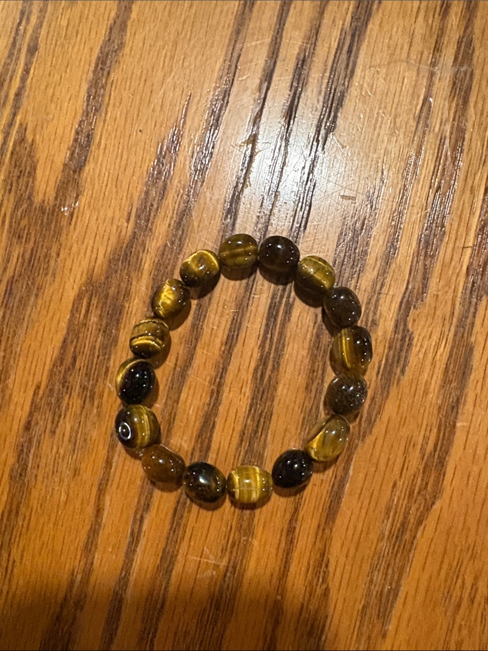 Tiger Eye Beaded Stretch Bracelet - Brown and Gold